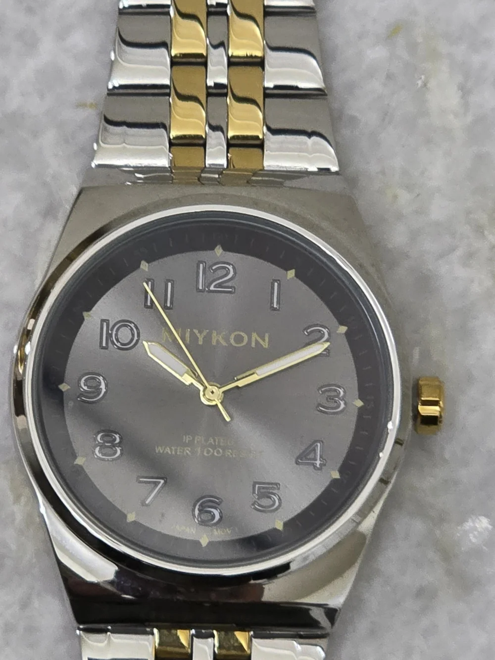 Miykon Two Tone Watch Gray Dial Stainless Steel Silver and Gold Unisex